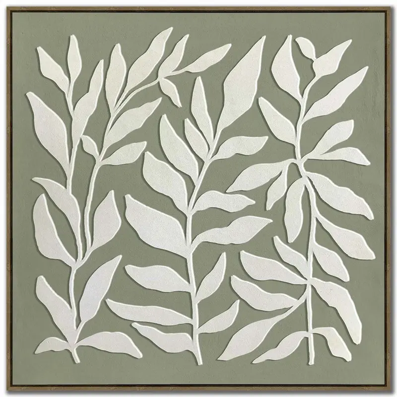 Abstract Foliage Rhythm Wall Art – White & Green Square Print | 40X40 Inch 1
