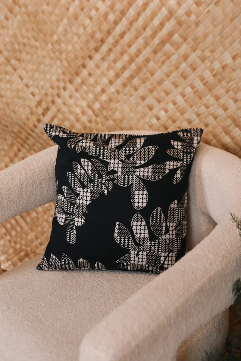 Accent Pillow Cover – Palaka Fern Design – Black 1