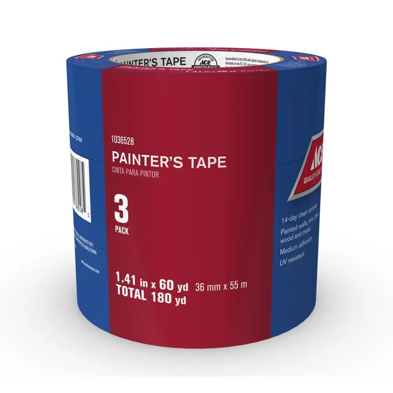 Ace Blue Painter’S Tape — 1.41 In. × 60 Yd, Medium Strength, 3-Roll Pack 1