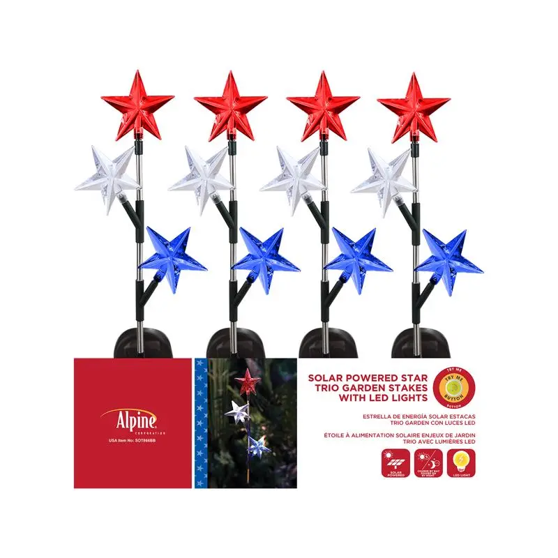 Alpine Patriotic Solar Garden Stake – 33" Multicolored Acrylic & Metal Design 1