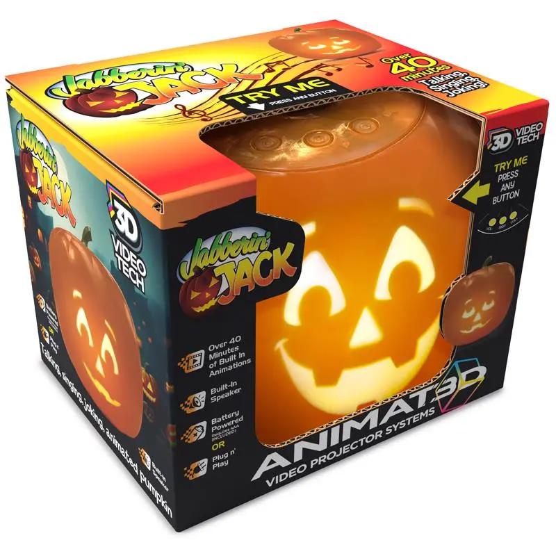 Animat3D Jabberin’ Jack Halloween Prop – Orange 11" Led Blinking Jack-O’-Lantern 1