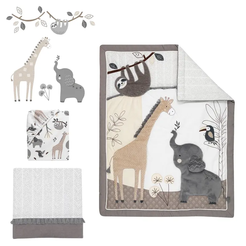 Baby Jungle-Themed 4-Piece Crib Bedding Set 1