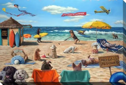 Beachside Pet Art Print – Vibrant Canine Illustration, 30" X 45" 1