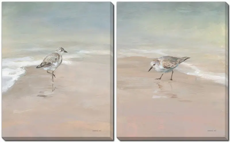 Beige Dual-Piece Wall Art Set – 'Tidewalkers' – 16X20 Inch Pair For Gallery Walls 1