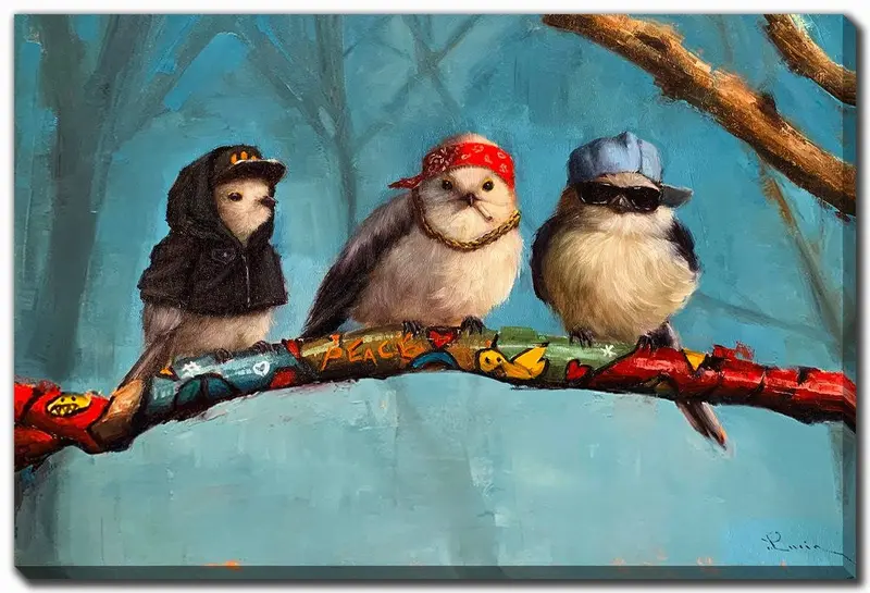 Bird-Themed 'Cool Birds Club' Wall Art – Cheerful Multi-Tone Print, 30X45 Inches 1