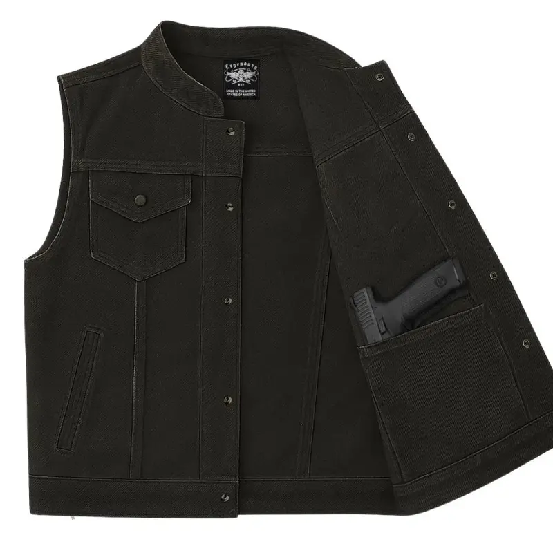 Black Denim Motorcycle Vest With Revolutionary Style – Legendary 3
