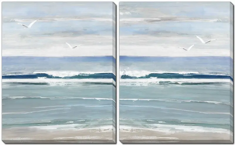 Blue-And-White Coastal Waves Dual Wall Art Set – 16×20 Inches 1