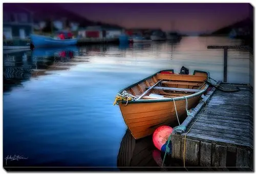 Blue Twilight Wall Art Print – 'Tethered At Twilight' – 30X45 Inch Serene Landscape 1