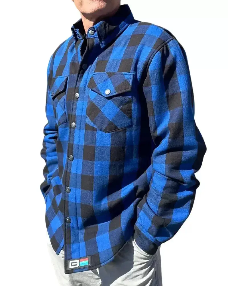 Bohn Blue-And-Black Plaid Flannel Riding Shirt With Kevlar Protection 1