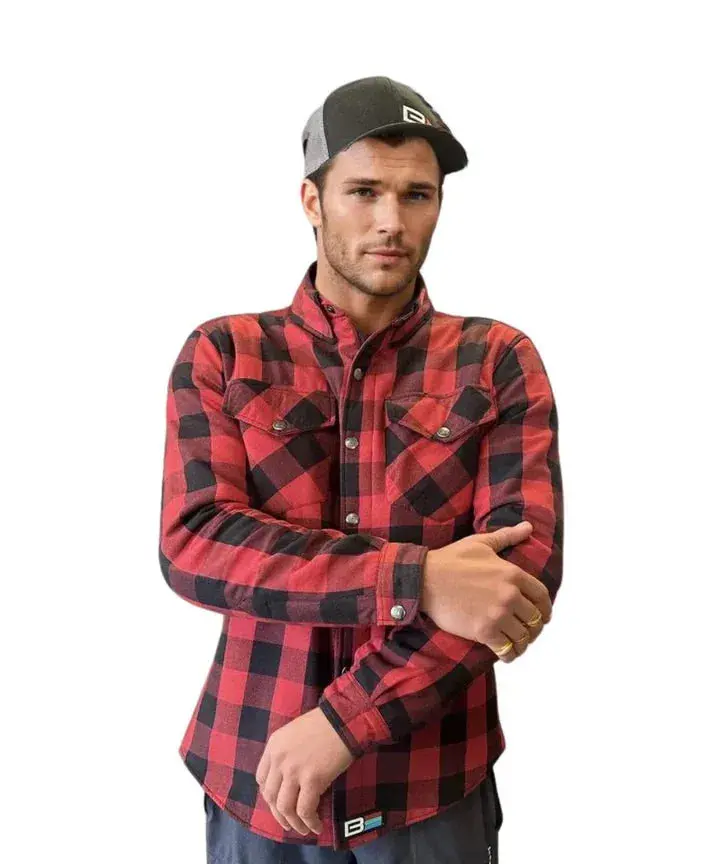 Bohn Kevlar-Enhanced Red-And-Black Plaid Riding Shirt For Men 1