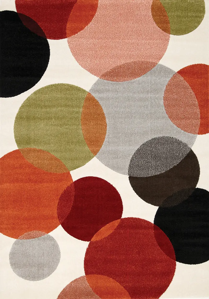 Bubbles Cream-And-Red 7' X 10' Area Rug 1