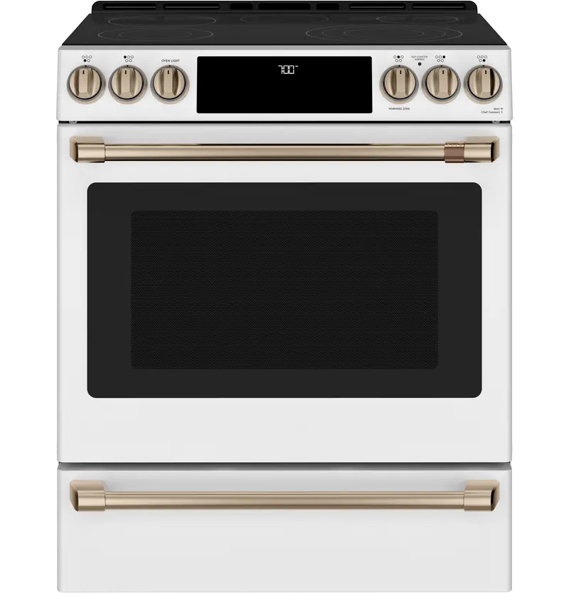 Café Cces700P4Mw2 Matte White 30″ Slide-In Front-Control Range: Radiant + Convection With Air Fry & Warming Drawer 1