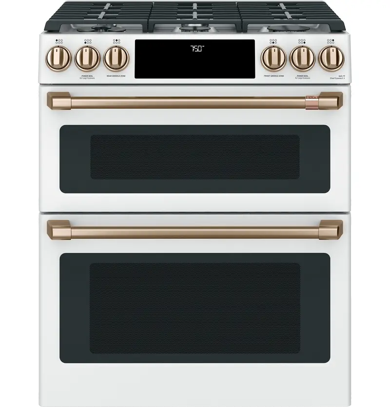 Café Ccgs750P4Mw2 Matte White 30″ Slide-In Gas Double Oven Range With Convection & Air Fry 1