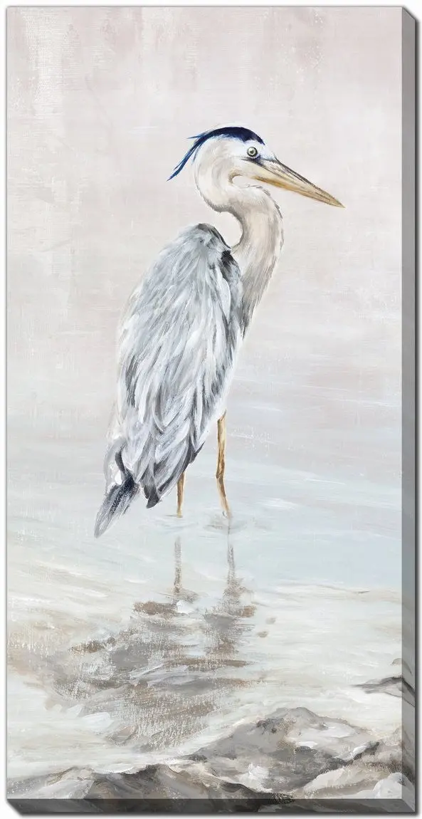 Contemporary 'Wading In Calm Ii' Art – 20X40 Inch Blue & White Wall Decor 1