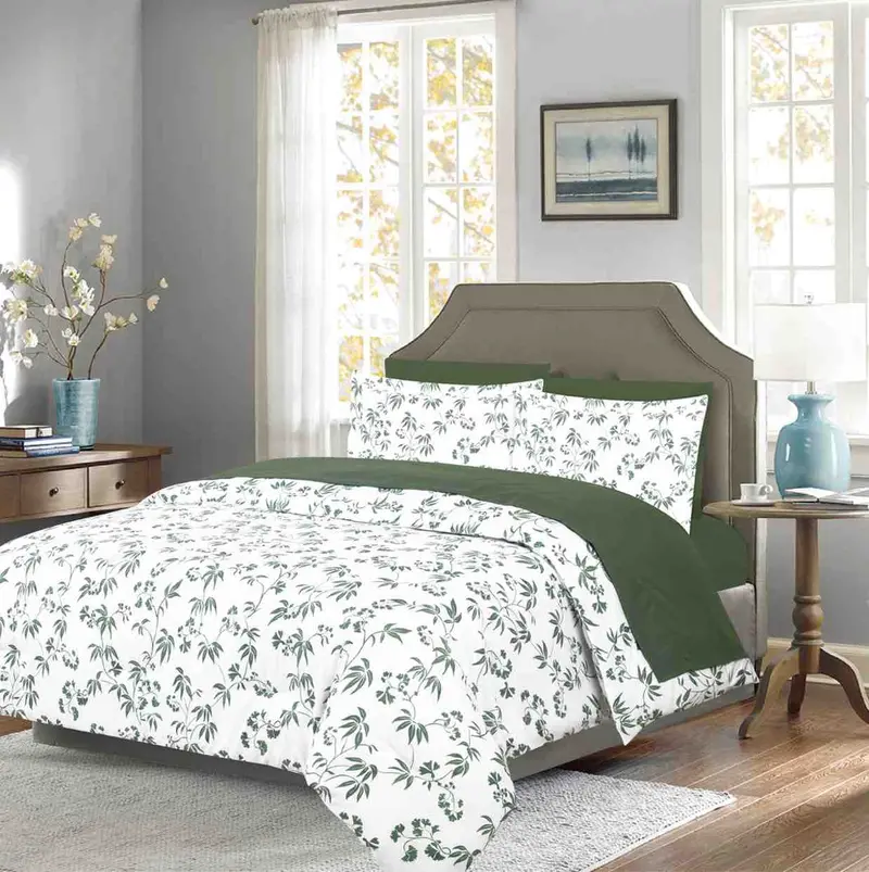 Cotton House Queen-Size 7-Piece Comforter Set In Emerald Floral Pattern 1