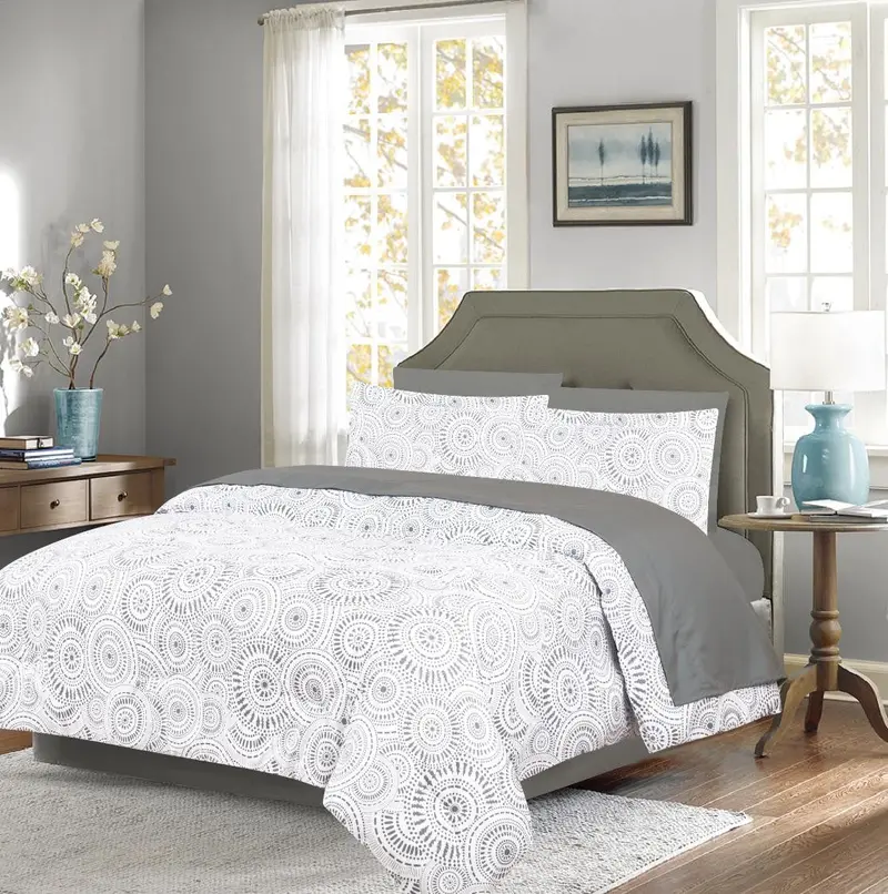 Cotton House Queen-Size 7-Piece Comforter Set In Grey Orbit Design 1