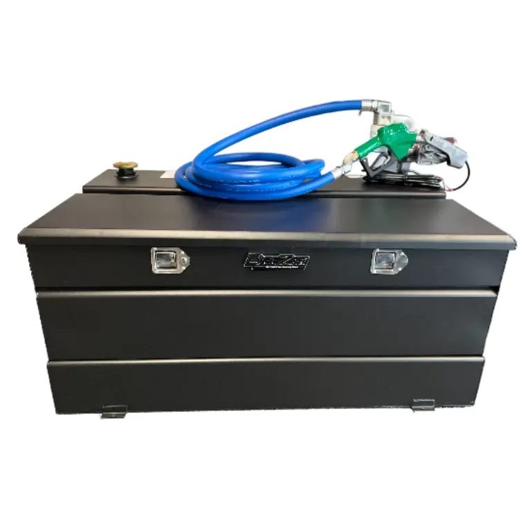 Dee Zee 111-Gallon Steel Transfer Tank And Toolbox Combo – Black, Includes 20 Gpm Pump & Arctic Hose 1