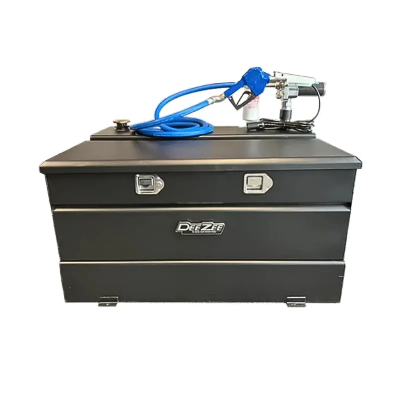 Dee Zee 92-Gallon Steel Transfer Tank And Toolbox Combo – Black, Includes 15 Gpm Pump & Arctic Hose 1