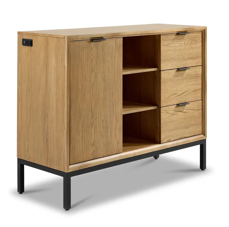 Feeling Connected Newport Storage Server With Oak And Black Finish 1