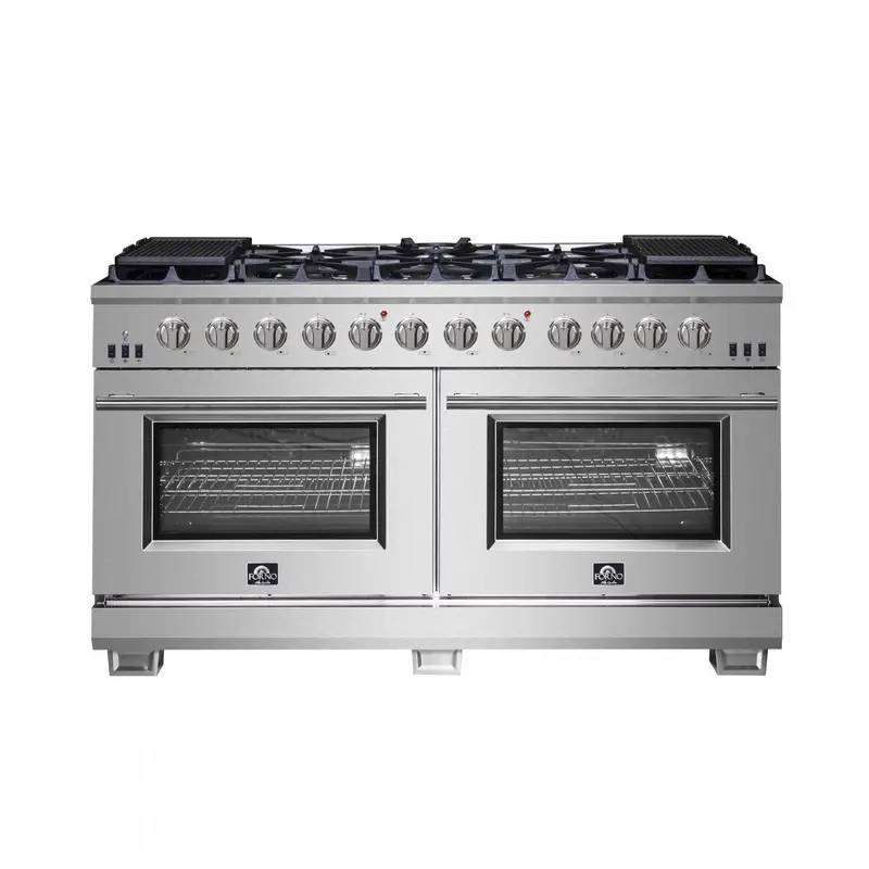 Forno Capriasca 60-Inch Stainless Steel Double Oven Gas Range – Freestanding, 8.64 Cu. Ft. (Ffsgs6260-60) 1