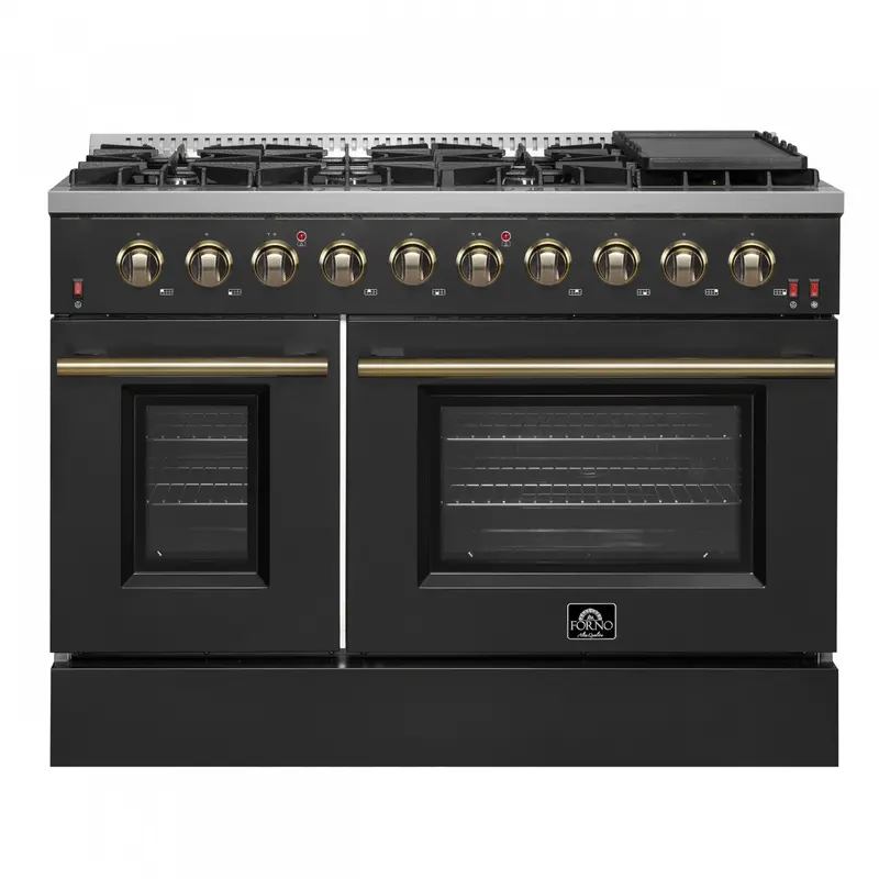 Forno Galiano 48-Inch Black Double Oven Gas Range – Freestanding, 6.58 Cu. Ft. (Ffsgs6244-48Blk) 1