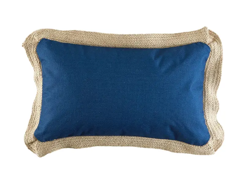 Garden Party Natural & Navy Outdoor Accent Cushion – Textured Linen Blend 1