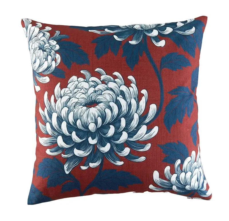 Garden Party Red & Blue Floral Garden Outdoor Cushion – Botanical Print Design 1