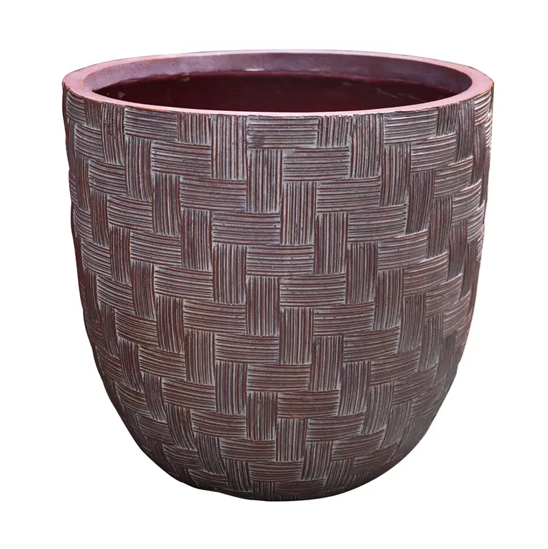 Garden Party Woven Texture Large Planter In Red And Brown 1