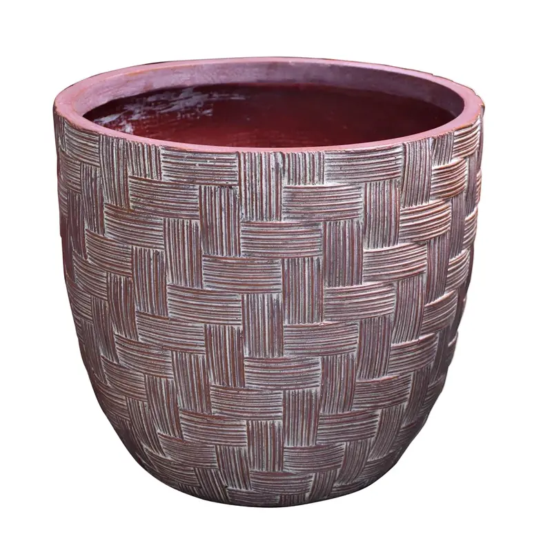 Garden Party Woven Texture Small Planter In Red And Brown 1