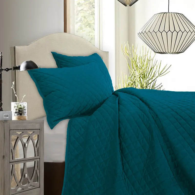 Grudina Teal Velvet Diamond Quilt Set – Queen Size, Luxe Texture & Shine 1