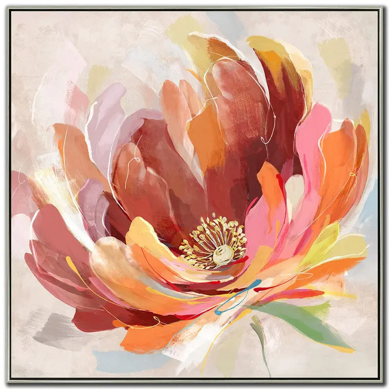 Happy Bloom I Abstract Wall Art Print — Red, Orange, Yellow Palette (33" X 33") 1