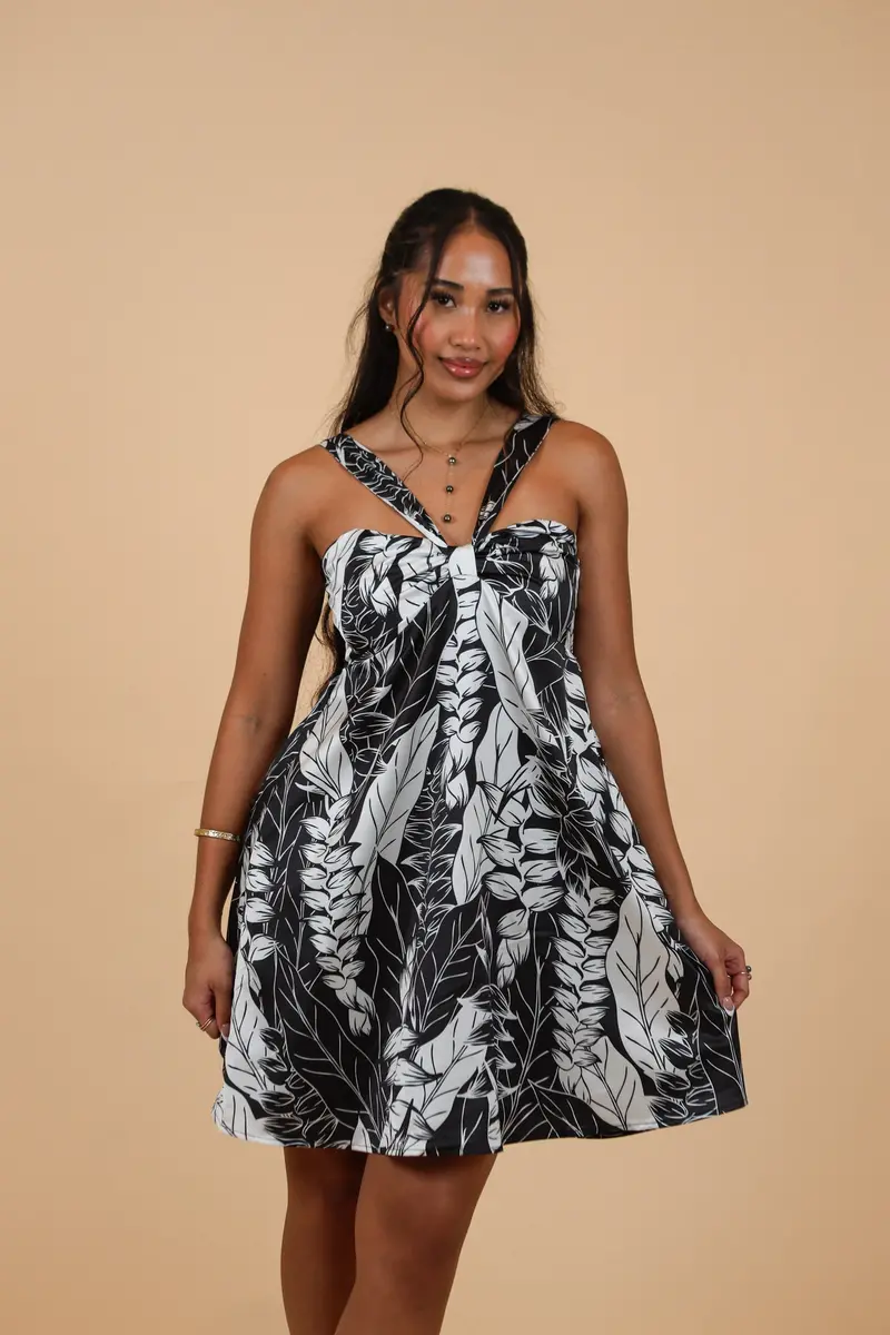 Haunani Short Dress In Heliconia Breeze Black And White 1