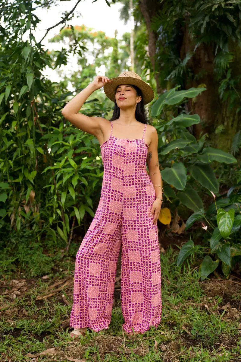 Hena Sleeveless Jumper In Palaka Quilt Bubble Gum Print 1