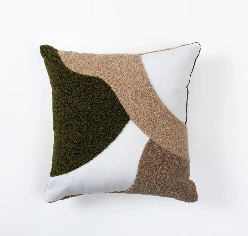 In Full Bloom Geometric Abstract Pillow – 18 X 18 Inches, Green, White, Beige 1
