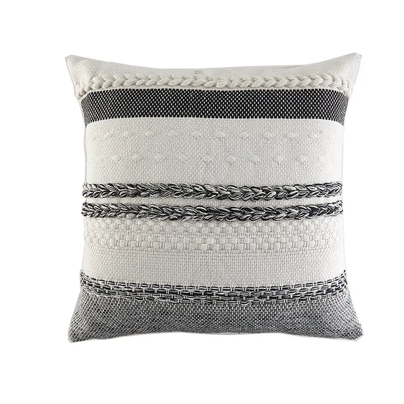 In Full Bloom Textured Bold Stripe Pillow – 18 X 18 Inches, Green & Ivory 1