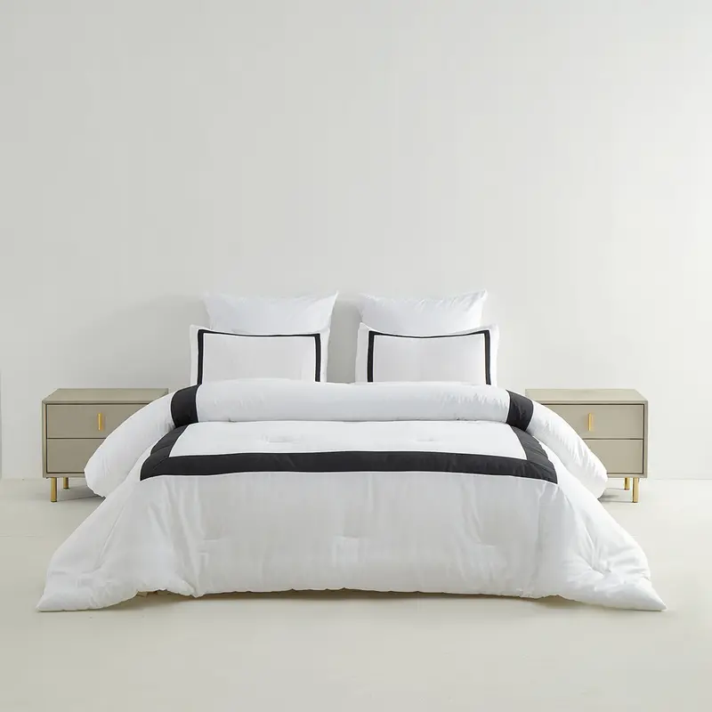 In Harmony Queen Size 5-Piece Bedding Ensemble – White And Black Modern Design 1