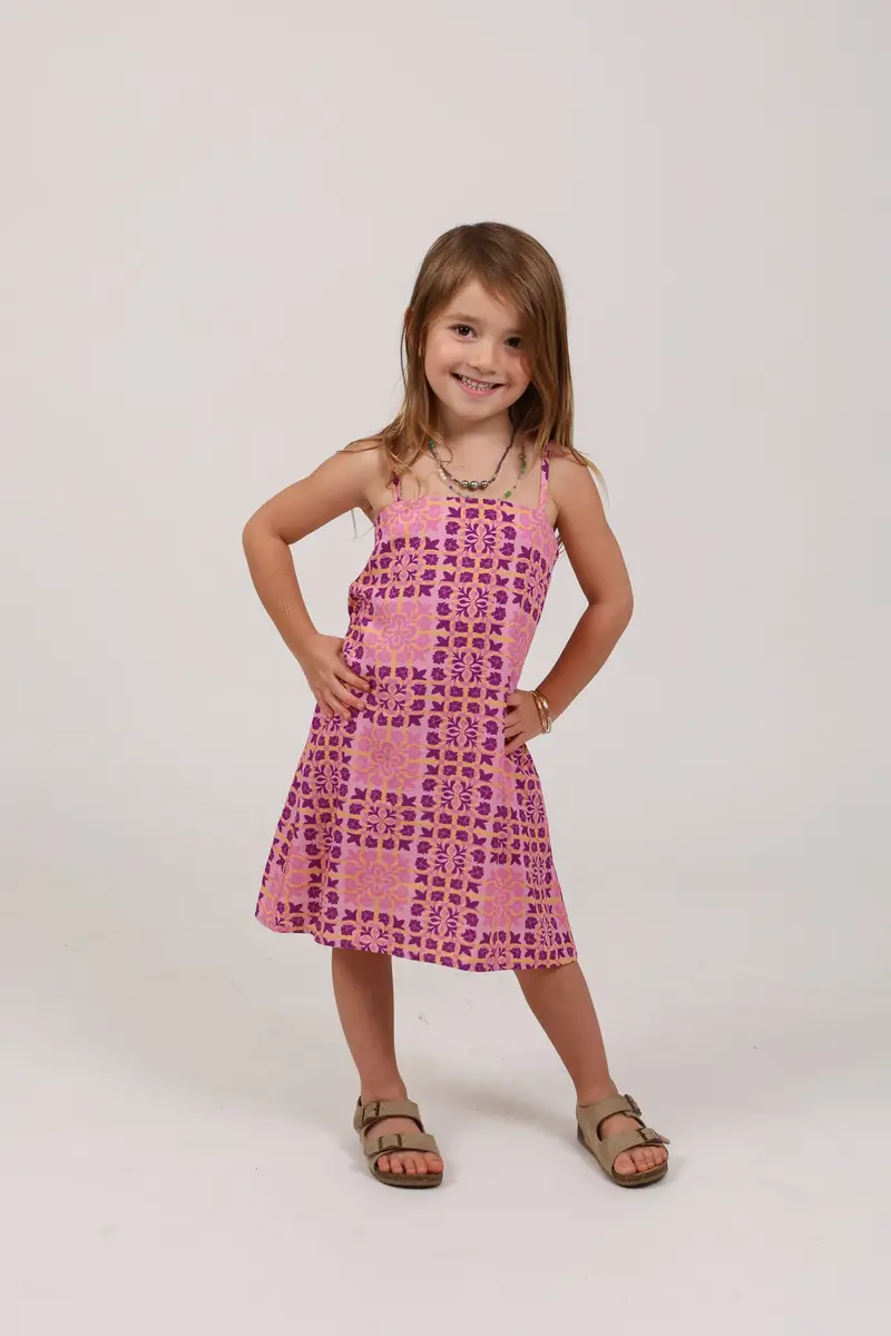 Keiki Tita Dress In Palaka Quilt Bubble Gum Print 1