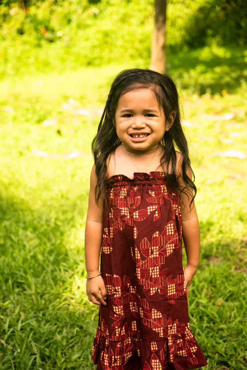 Kids' Pomaika'I Dress – Palaka Fern Print – Red 1