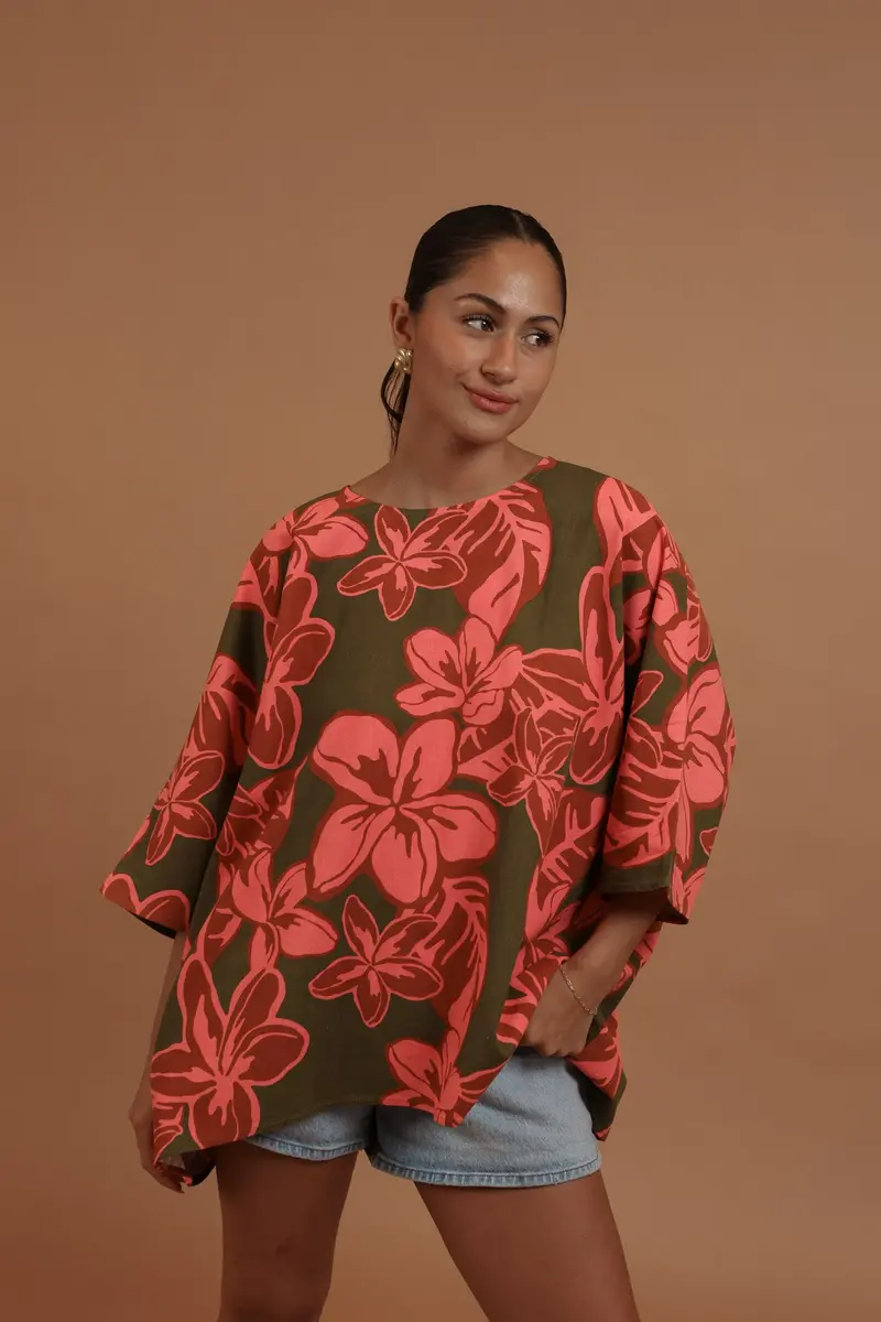Makuahine Blouse In Berry Pink Floral Print 1