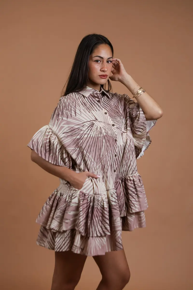 Mei Babydoll Dress In Loulu Palm Grey 1