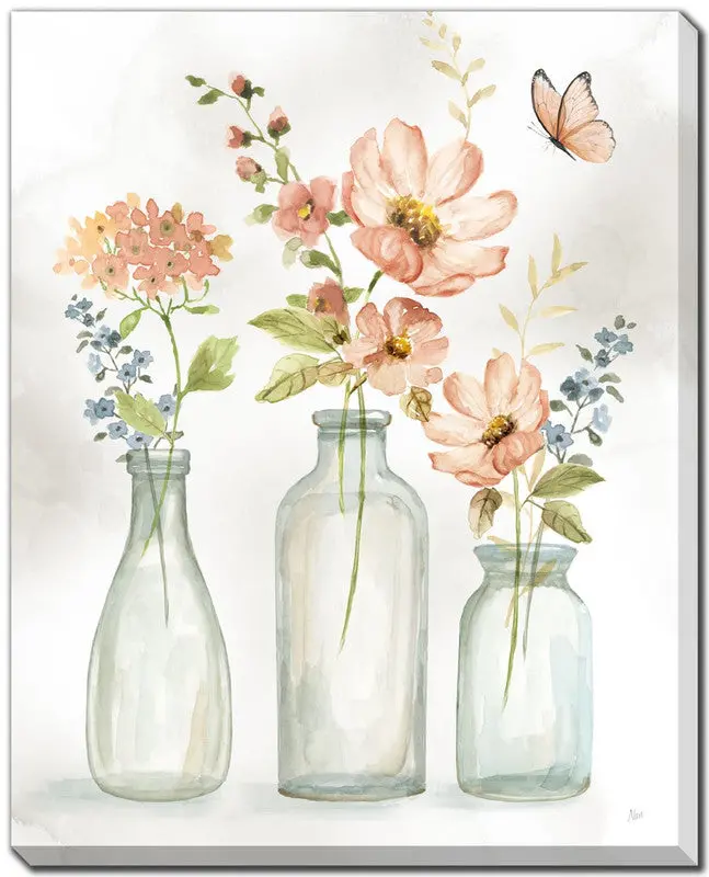 Petals In Bottles Ii Wall Art – 16" X 20", White/Green/Pink 1