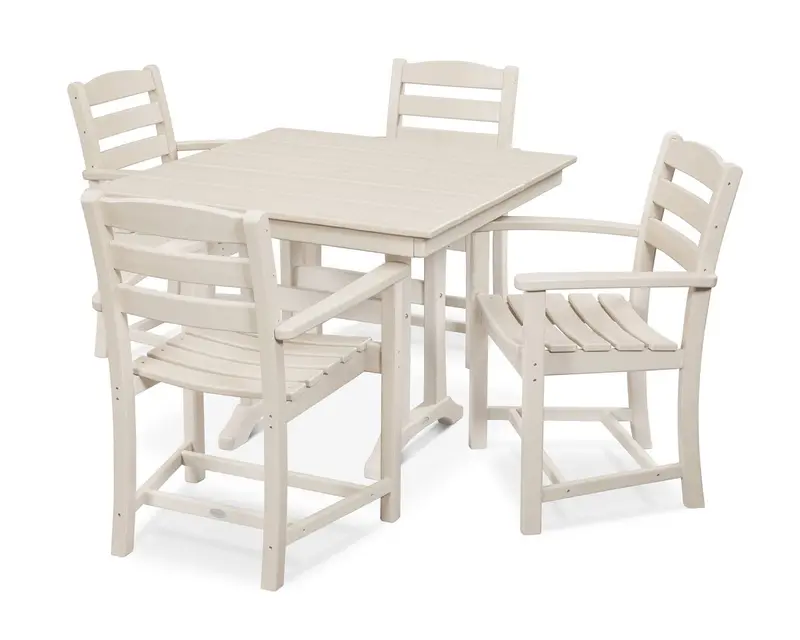 Polywood La Casa Café Farmhouse Dining Set – Sand Finish, 5-Piece With Arm Chairs 1