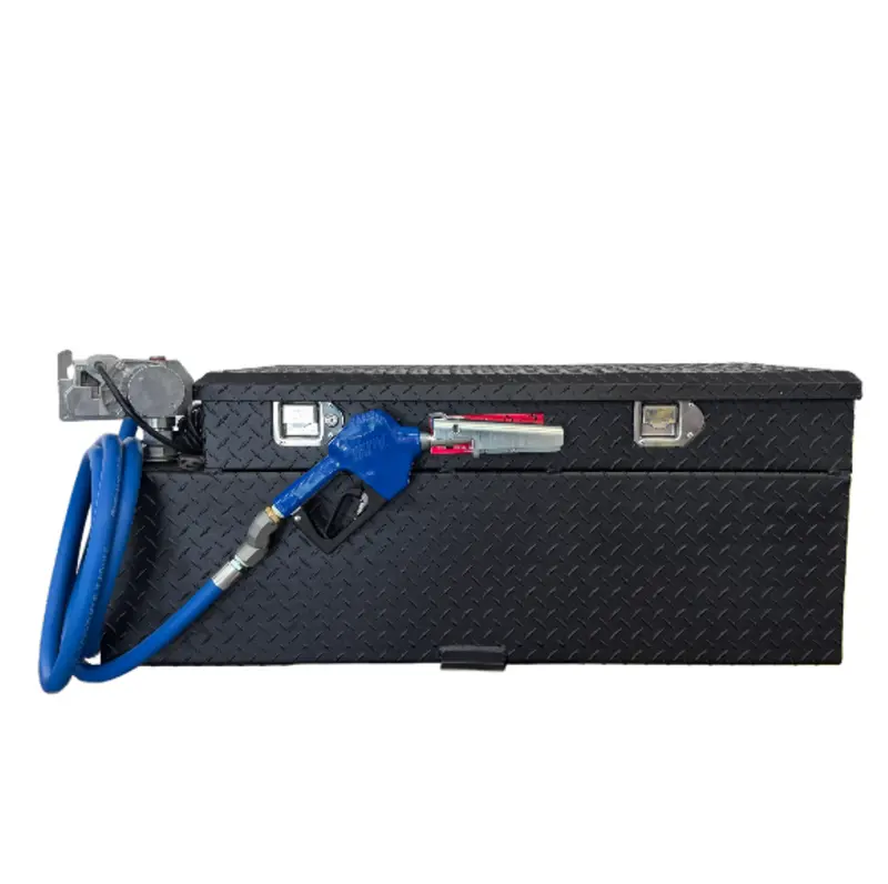 Rds 50-Gallon Aluminum Transfer Tank And Tool Box Combo – Black Powder-Coated W/ 15 Gpm Pump & Arctic Hose 1