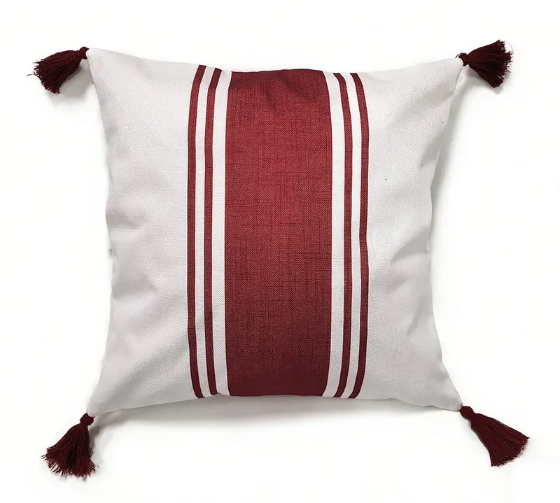 Red And White Tasseled Outdoor Accent Cushion For Summer Entertaining 1