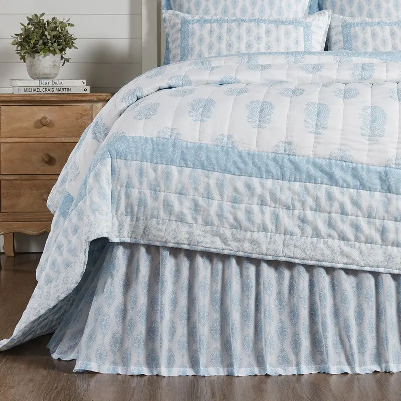 Rosalie Blue King Bed Skirt – Tailored Ruffled Drop Panel 1