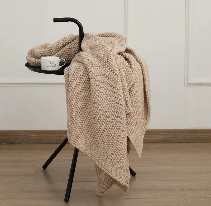 Rustic Charm Beige-And-Rust Cable Knit Throw (50" X 60") 1