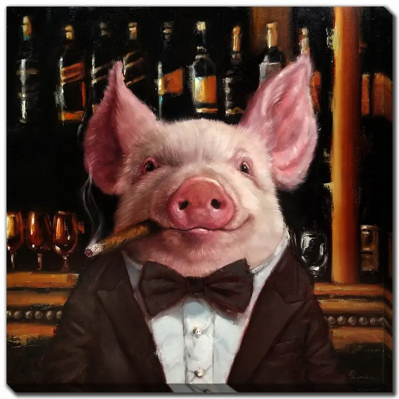 'Sophisti-Pig' Wall Art – Charming Pink Illustration, 16X16 Inches 1