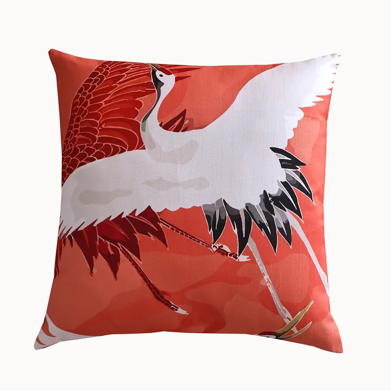 Summer Breeze Crane Motif Outdoor Decorative Cushion – Nature-Inspired Patio Pillow 1
