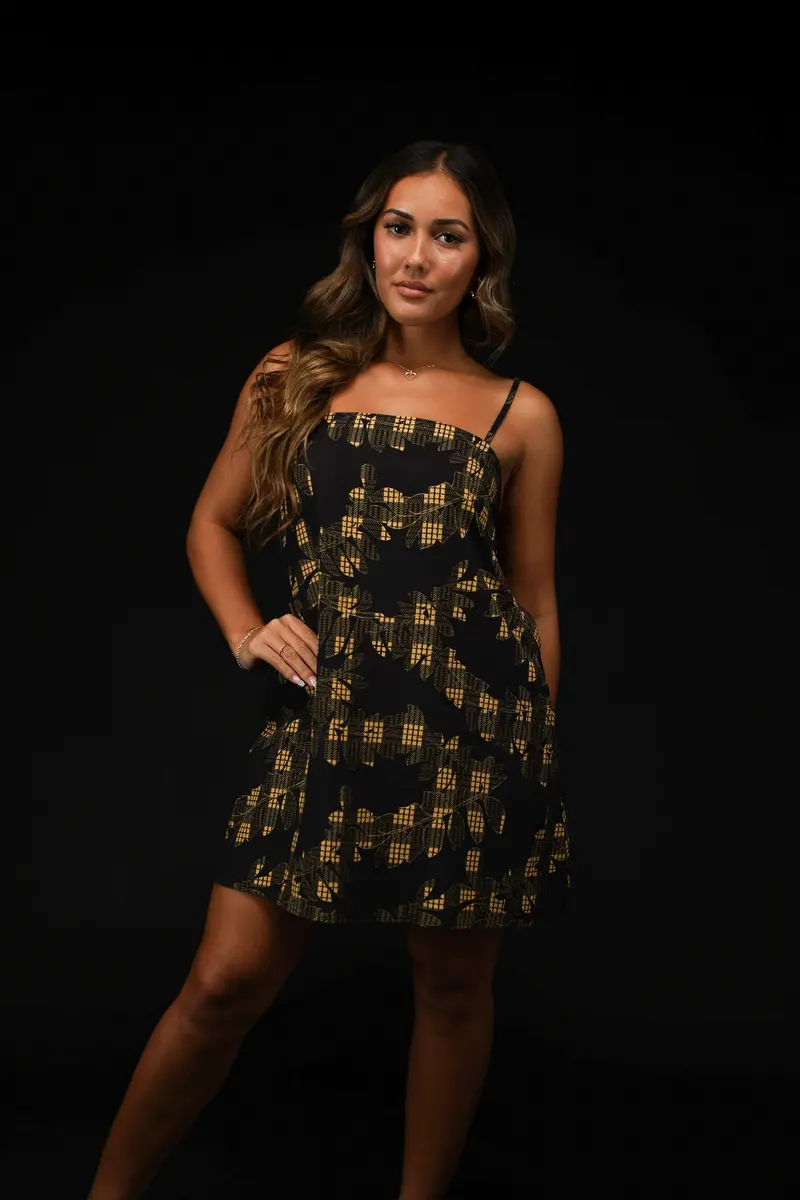 Tita Wrap Dress – Palaka Fern Motif – Black 1