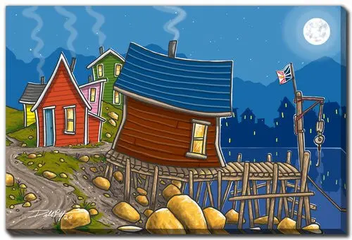 Village Under Moonlight Art Print – Expressive Multi-Color Wall Decor (38" X 60") 1